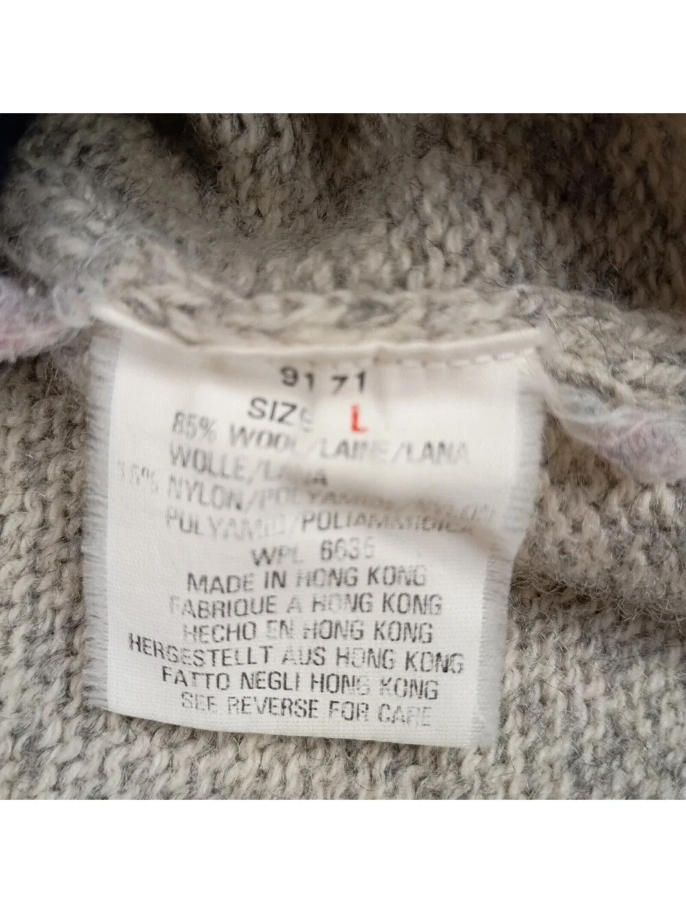 Vintage WOOLRICH Sweater Mens Adult L Wool  Knit Made in Hong Kong Oatmeal Blue